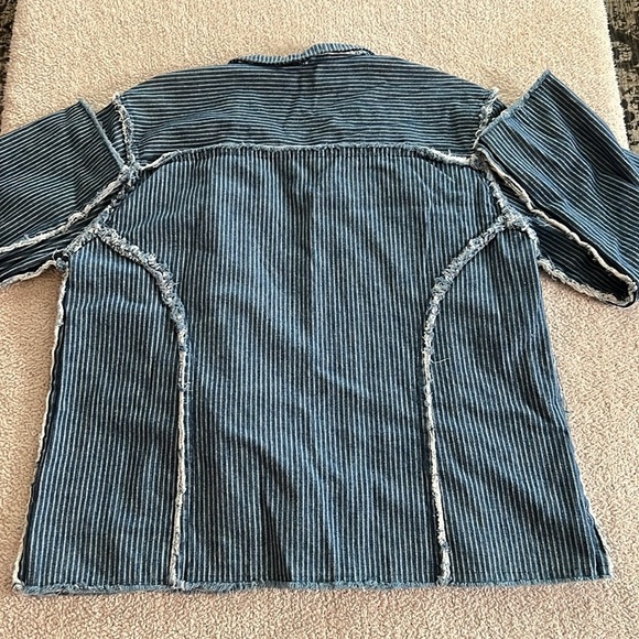 Handmade Vintage Pinstripe Denim Patchwork Jacket L/XL - Picture 2 of 6
